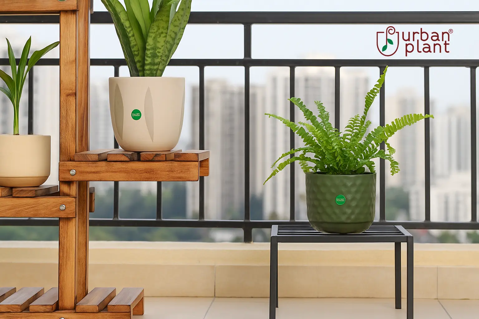 Materials that withstand Indian weather – durable wooden and iron balcony plant stands by Urban Plant